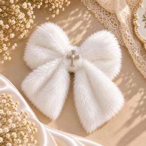 Coquette White Faux Fur Cross Hair Bow Clip